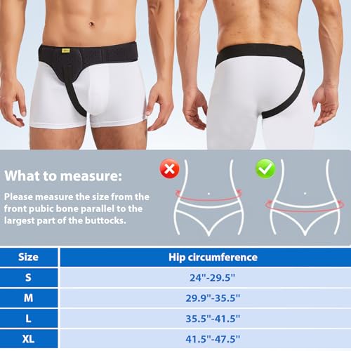 Inguinal Hernia Belt for Men & Women | Single-Side Precision Support (Left/Right) | Medical-Grade Post-Surgery Truss with Adjustable Waist Strap | Black, L (35.5"-41.5" Hip)