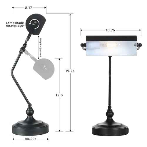 CONCA Classic Antique Touch Adjustable LED Desk & Piano Lamp with Eye Protection - Black (Bulb Included)