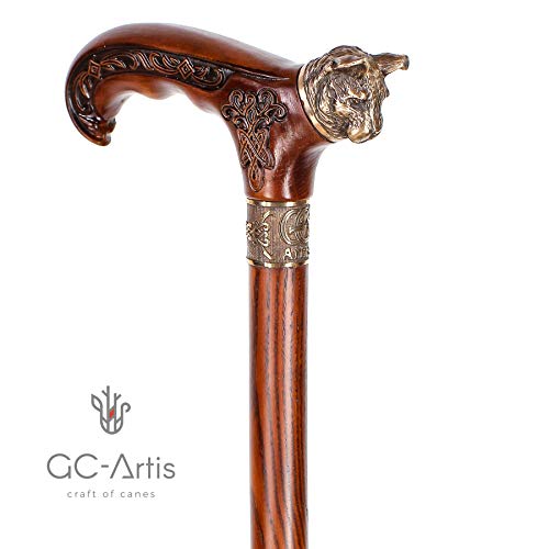 Handmade Wooden Walking Cane Stick Metal Brass Bronze Cat Handle Wooden Shaft for Men & Women stylish collectible 36''