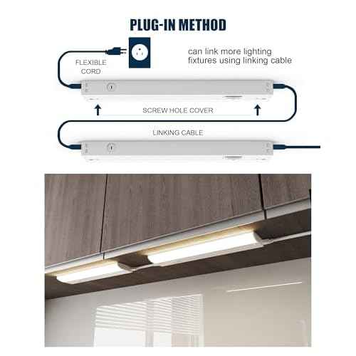 30 Inch LED Under Cabinet Light, Plug in Kitchen Lighting, 3CCT Selectable (3000K/4000K/5000K), CRI94 High Color Accuracy, Linkable, Slim Design, Matte White