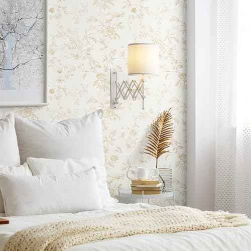Dimoon 86.6"x17.3" Peel and Stick Wallpaper Contact Paper Boho Beige Wallpaper Brown Floral Removable Wall Paper Flower Self Adhesive Modern for Cabinets and Drawers Bedroom Papel Tapiz para Pared