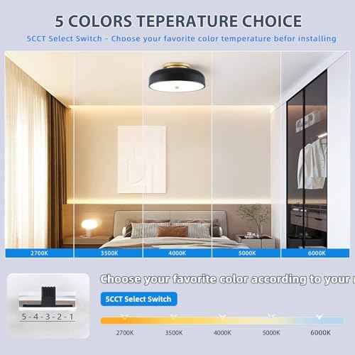 Dimmable LED Ceiling Light, Black and Gold Light Fixture, Mid-Century Semi Flush Mount Ceiling Light 5CCT 2700K-6000K Ceiling Lamp for Laundry Room Kitchen, Bedroom, Hallway(11.8in)