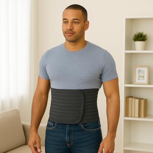 ORTONYX Ergonomic Abdominal Binder Waist and Lower Back Support Belt, Back Brace for Women & Men - Breathable, Elastic, With Extra Band - Black L/XL