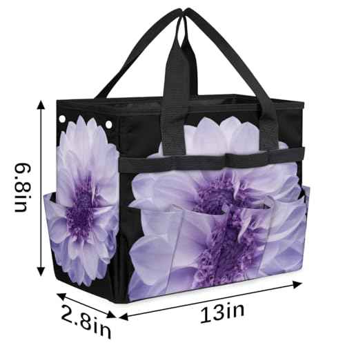 Purple Dahlia Garden Tool Bag Waterproof Gardening Tool Storage Bag with Handle & 10 Pockets Gardening Tote Bag for Women Garden Tool Organizer