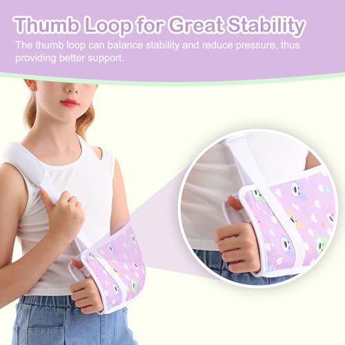 Kids Arm Sling for Broken Arm Torn Rotator Cuff Shoulder Elbow Wrist injury Printed Pediatric Child Toddler Brace Support for Children Girls with Lovely Bear (Large)