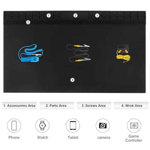 Anti Static Soldering Mat, Extra Large 27.6" x 15.7" Heat Resistant 932¡ÆF Large Silicone ESD Safe Work Mat with Grounding Accessories and Anti Static Wrist Strap (Black)
