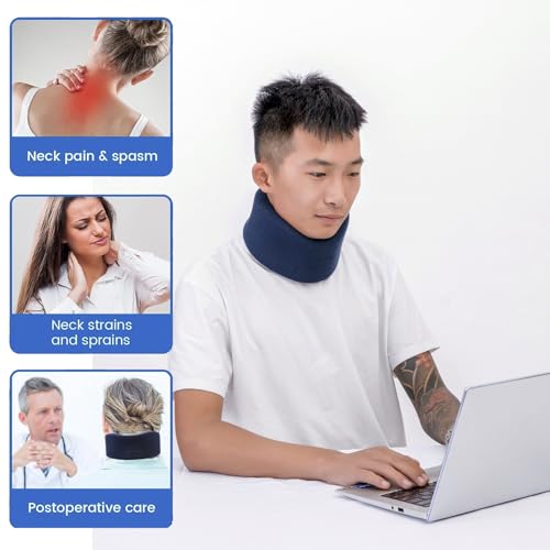 Neck Braces for Neck Pain and Support High-Density Comfort Cervical Collar for Vertebrae Stable and Aligned, Relieve Injury Spine Pressure – Neck Brace for Women & Men Sleeping, Working, Posture (Blue, Small)