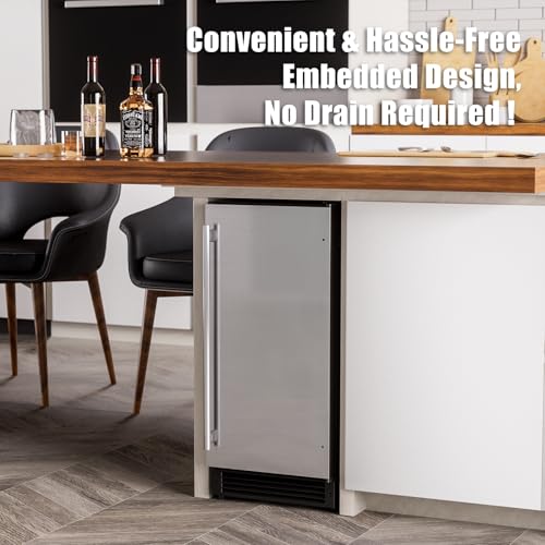 COTLIN 15" W Drainless Under Counter Ice Maker with 22LBS Storage Bin, Crescent Ice, Free Standing Built-in Ice Maker for Residential Commercial Use, No Drain Required, ETL Approved, 2026 Upgraded