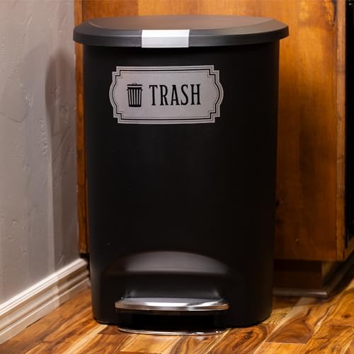 Recycle and Trash Stickers for Trash Cans - Metallic Vinyl Recycling Bin Labels ? 2 Pack - Large 10" by 4.25" Decals Logo - Waste Signs for Home Kitchen or Office Bins Indoor/Outdoor Use