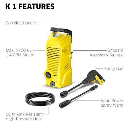 K?rcher Pressure Washer K 1, Max 1.45 GPM, 1700 PSI, Trigger Spray Gun & Vario Power Spray Wand - for Cars, Bikes, Deck, Driveways, Siding, Patios