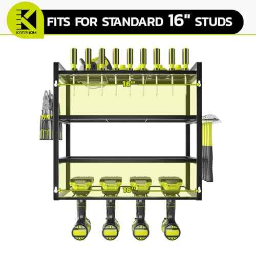 KAFAHOM Power Tool Organizer, Garage Tool Organizers and Storage,Drill Holder Wall Mount, Storage Rack for Cordless Drill, Heavy Duty Tool shelf with Screwdriver Holder/Pliers Holder/Hammer Holder