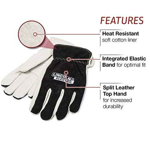 Lincoln Electric Welders Leather Drivers Gloves | Top Grain & Split Leather | Cotton Liner | Medium | K3770-M, White