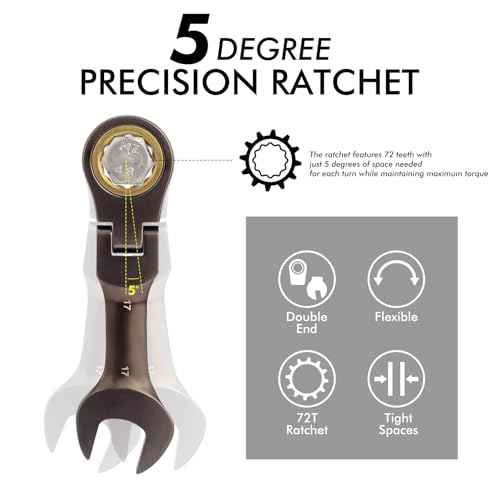 Stubby Wrenches Set, Flex Head Ratcheting Wrench Set Open End Ratchet Wrench Metric 8 Pieces(Metric)