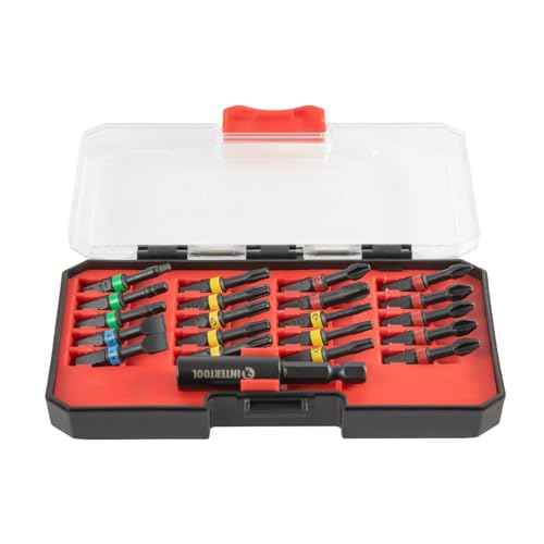 INTERTOOL Impact Bit Set for Impact Drivers with Compact Hard Case | 21pc Color-Coded Torx, Phillips, Slotted, & Square | S2 Steel Alloy Bits with Quick Change Magnetic Holder | VT08-3381