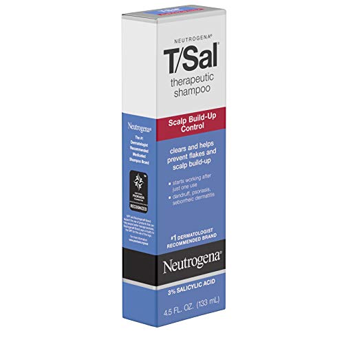 Neutrogena T/Sal Therapeutic Dandruff Shampoo,Scalp Build-Up Control,3% Salicylic Acid,Psoriasis Treatment,Seborrheic Dermatitis Shampoo,Clears Flakes,Fragrance Free,4.5 fl oz,(Pack of 4)