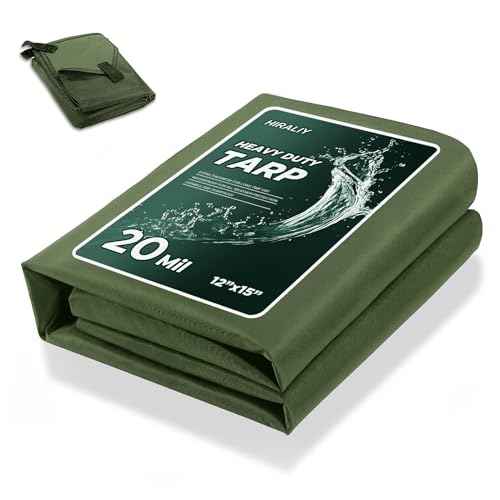 HIRALIY 20 Mil Heavy Duty Waterproof Tarp, 12x15ft Green Tarpaulin with Reinforced Webbing Loops, Multipurpose Oxford Canvas Tarp for Firewood, Roof, Camping, Pool