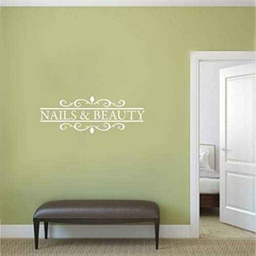 Beauty Salon Wall Sticker ? Nails & Hair Polish Bar Vinyl Art, Removable Window Mural Decor for Hair and Nail Salon, Stylish Interior Art for Beauty Shops LY1259 (White)