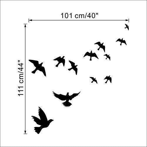 M MLM Black Flying Birds Wall Decal - 12 Pcs Vinyl Pigeon Stickers for Livingroom, Bedroom, Kids Room Decor