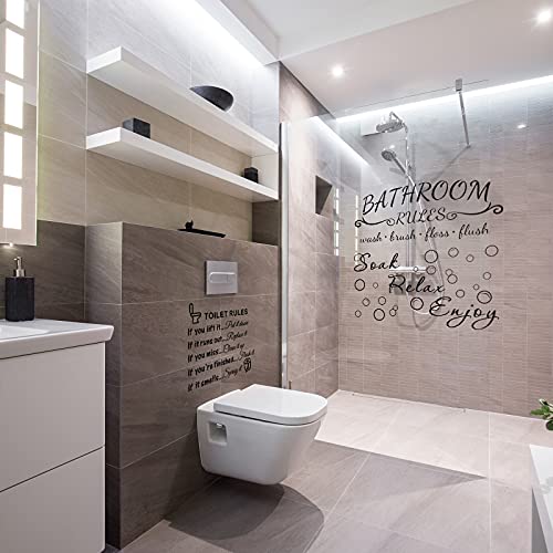 4 Pieces Bathroom Wall Decals Sticker Toilet Rules Soak Relax Enjoy Bathroom Rules Wash Your Hands Love Mom Wall Quote Saying Stickers Vinyl Art Decor for Home Restroom (Black)