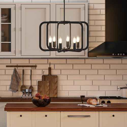 Modern Black Chandelier - 6 Light Metal Chandelier for Dining, Kitchen, Living Room, Hallway Foyer Light Fixture