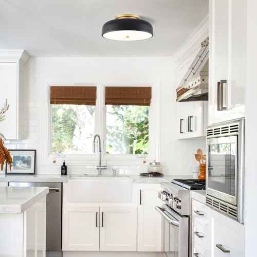 Dimmable LED Ceiling Light Fixture, 2700K-6000K 5CCT Modern Mid-Century Semi Flush Mount Ceiling Light, Black Close to Ceiling Lamp for Kitchen, Laundry Room, Bedroom, Hallway, 11.8in