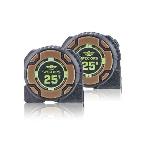 Spec Ops Tools 25-Foot Elite Series Tape Measure, 1 1/4" Double-Sided Blade, 12 Feet of Stand Out, Military-Grade Composite Case, 3% Donated to Veterans, 2-Pack