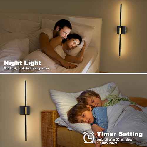 31.5 Inch Battery Operated Wall Sconce Set of Two, 8000mAh USB Rechargeable Wall Sconce with Remote Control, 360¡ÆRotate Dimmable 3000K-6000K LED Wall Lights for Living Room, Hallway, Bedroom, (2 Pack)