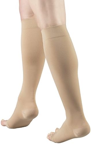 Truform Surgical Stockings, 18 mmHg Compression for Men and Women, Knee High Length, Open Toe, Beige, X-Large