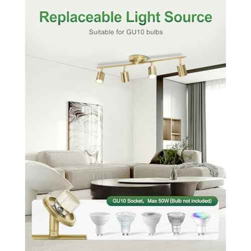 4 Ways Track Lighting, Rotatable Heads Tracks Light, Track Lightings Fixtures Ceiling with Foldable Arms, Brushed Gold Tracks Light for Kitchen, Living Room, Hallway(Bulbs Not Included)