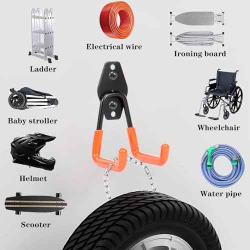TocTen Garage Hooks, 14 Pack Garage Storage Hook Heavy Duty Solid Steel Wall Hooks, Wall Mount Storage Hook Kit with Anti-Slip Coating Ladder Hooks for Hanging Garden Tools Chair Hose Ropes (Orange)