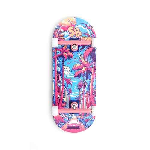 SPITBOARDS¢ç 34 x 96 mm Wood Fingerboard Complete Set-Up, Pre Assembled, 5-Layers Wood, Pro Trucks with Lock Nuts, CNC Bearing Wheels, Real Wear Graphics, Lasered Foam Grip Tape, Miami Street