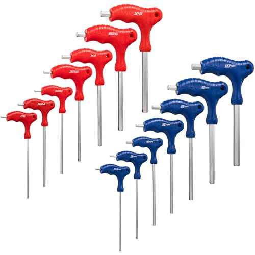 Toolwiz T Handle Allen Wrench Set of 14 Portable Hex Key Set SAE & Metric CR-V Steel Allen Key Set for 4S Shop Bike Motorcycle Repair Mechanics Home Maintenance