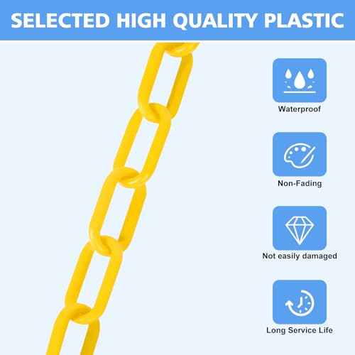 100FT Plastic Chain, Yellow Plastic Chain Links, Waterproof Safety Chain, Plastic Barrier Chains for Crowd Control