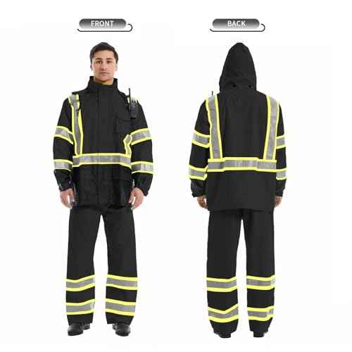 SKSAFETY Hi Vis Reflective Rain suits for Men Waterproof - High Vis Safety Rain Jacket, High Visibility Raincoat for Men