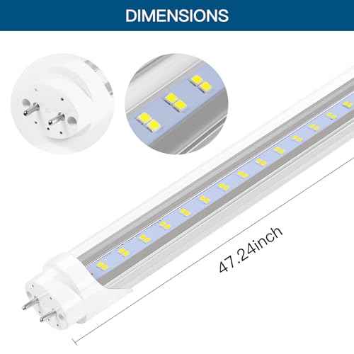 Fluorescent Light Bulbs 48 inch,T8 LED Bulbs 4 Foot Type A+B,24W 3200LM 6500K Clear Cover Super Bright,Single and Double End Powered,T8 T10 T12 Fluorescent Bulbs Replacemen(6-Pack)