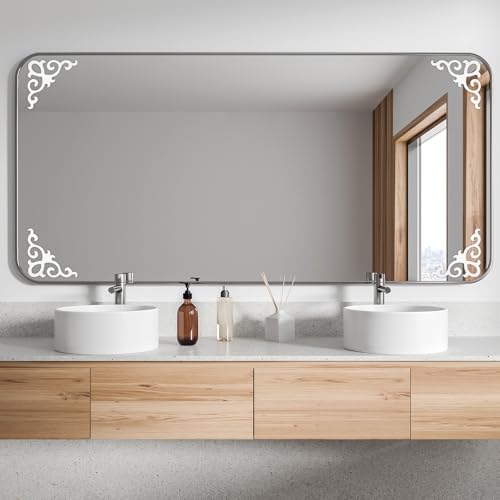 uxcell 4 Pcs Self-Adhesive Wall Sticker Mirror Decals, Acrylic Hollow Mirror Tiles Sticker Applique Corner Hollow Stickers for Home Room Background Decoration, Light Gold (10x10cm)