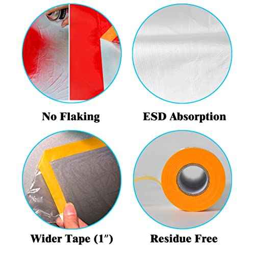 LLPT Tape and Drape 25.6¡±(Unfolded) x 66 Ft Each 2 Pack Pre-Taped Masking Film 0.27 Mil Painters Plastic Drop Cloth for Auto Wall Furniture Painting Protection (MFT652)