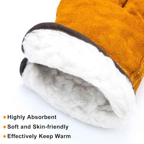 Lasnten 6 Pairs Winter Cowhide Leather Work Gloves Thick Thermal Imitation Lambswool Extra Grip Flexible Warm for Working in Cold Weather for Men
