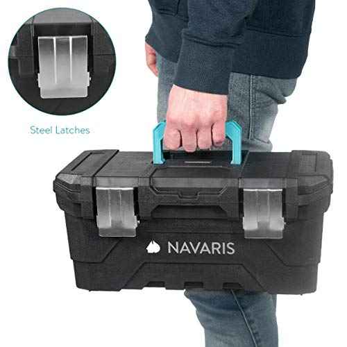 Navaris Tool Box 16 Inch - 40cm Rugged Plastic Multi-Purpose Toolbox Case with Lift-Out Organizer Tray to Store and Transport Tools - 2 Latches