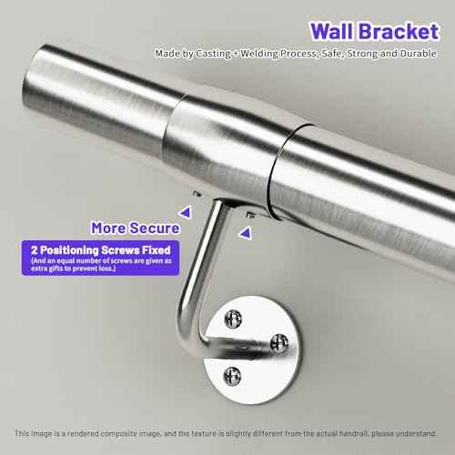 3 Ft Industrial Metal Stairs Handrail Kit, Sturdy Wall Mount 304 Stainless Steel Hand Rail, Indoor Outdoor Stair Railing Wood Concrete Brick Wall,1.65 in Round Pipe Grab Bar, Silver