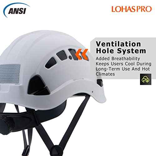 Hard Hats Construction Safety Helmet ANSI Z89.1 Approved OSHA Hardhat, LOHASPRO Vented Men Worker White Hard Hat with Chin Strap Tree Climbing Rescue Arborist Helmet (P1 White)