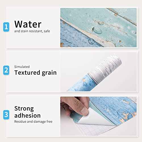 Art3d 17.7"x78.7" Peel and Stick Wallpaper - Decorative Self Adhesive Vinyl Film Wood Grain Wallpaper for Furniture Cabinet Countertop Shelf Paper, Blue Distressed Wood