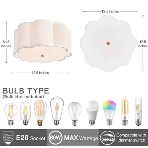 Bargeni Flush Mount Ceiling Light,13-inch Drum Ceiling Light Fixture,Light Fixtures Ceiling Mount with Cream White Fabric Shade, 3-Light Flush Mount Light Fixture for Nursery Kids Room,Bedroom,Hallway