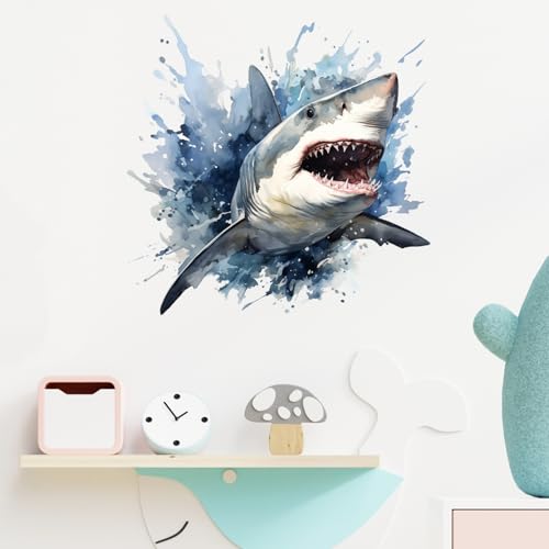 20.1'' x 19.7'' Shark Wall Stickers for Nursery Sea Animals Wall Stickers for Kid Boy Baby Room Stickers Peel and Stick Wall Art Home Decor Living Room Bedroom Bathroom
