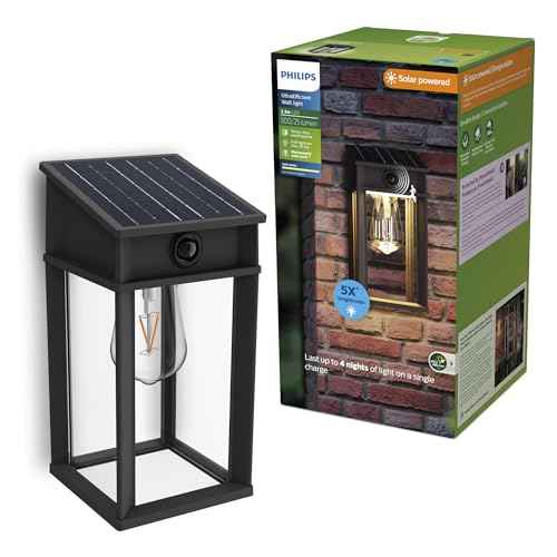 Philips Solar LED 1-Pack Geri UltraEfficient Outdoor Wall Light, Motion Sensor, 2700K, Square, Black, 500 Lumen, High Brightness, Glass, Metal