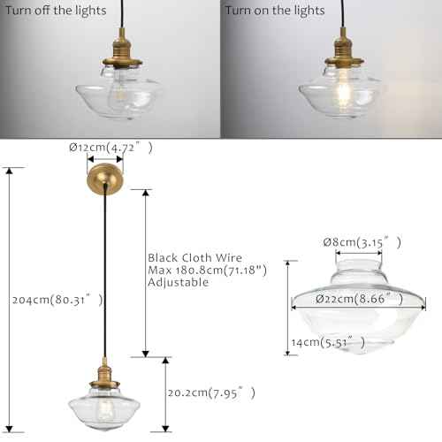 Pathson Vintage Island Pendant Light, Glass Adjustable Hanging Pendant Lamp, Modern Ceiling Chandelier for Dining Room Living Room Bedroom Kitchen Lighting