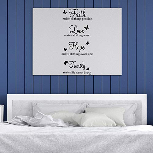 2 Sheets Family Vinyl Wall Decor Stickers, Faith Makes All Things Possible, Family Scripture Quote Wall Decals, Inspirational Quote Sayings Butterfly Art Decals Stickers(Black)