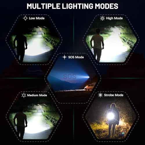 Rechargeable LED Flashlights 6000.000 High Lumens, Super Bright Flashlight with Input and Output Functions, Tactical Flashlight for Camping Home Emergencies (Large, Piece, 1)
