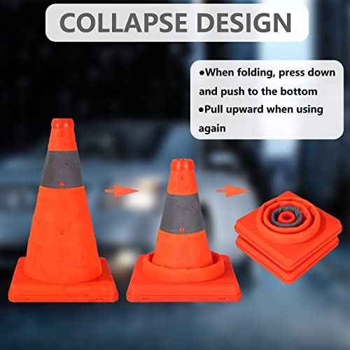 4 Pcs 12 Inch Collapsible Traffic Cones, Multi-Purpose Pop up Road Cones with Reflective Collar for Road Safety, Orange Cones for Training, Parking Lot and Driving Practice