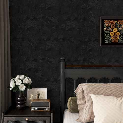 Black Peel and Stick Wallpaper Black Floral Wallpaper 15.7inch x 118.1inch Vintage Embossed Textured Contact Paper Embossed Self Adhesive Wall Paper for Cabinets Pure Flower Removable Vinyl